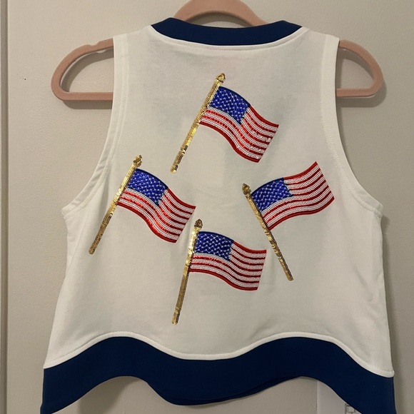 NWT QUEEN OF SPARKLES American flag tank in white/navy - Size Medium - Picture 6 of 6